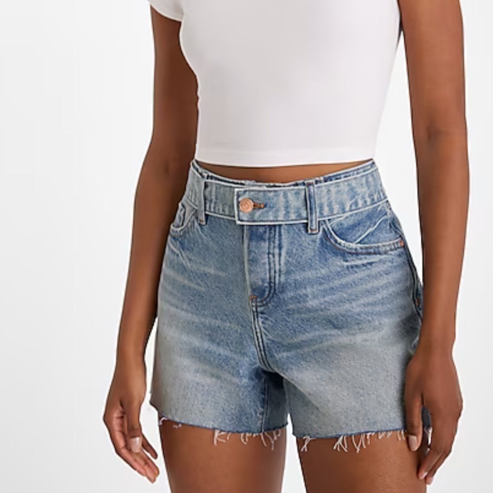 Express Light Wash Mid Rise Raw Hem Jean Shorts